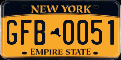 NY license plate GFB0051