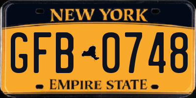 NY license plate GFB0748