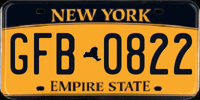 NY license plate GFB0822