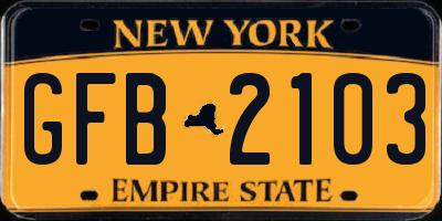 NY license plate GFB2103