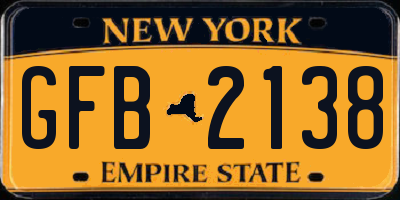 NY license plate GFB2138