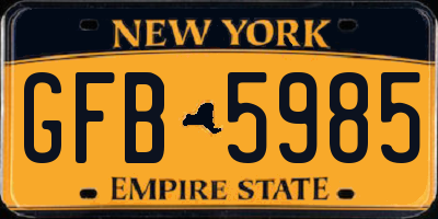 NY license plate GFB5985
