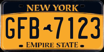 NY license plate GFB7123