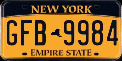 NY license plate GFB9984