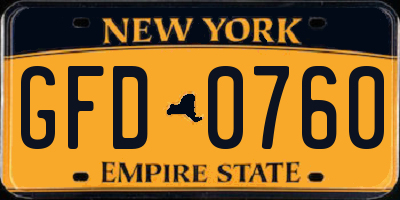 NY license plate GFD0760