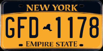 NY license plate GFD1178