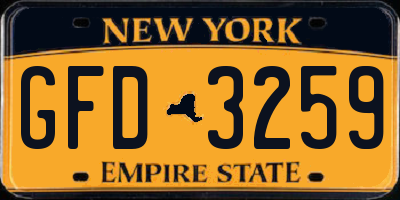 NY license plate GFD3259