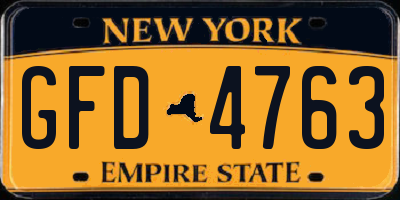 NY license plate GFD4763