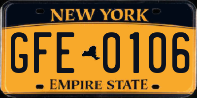 NY license plate GFE0106