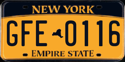 NY license plate GFE0116