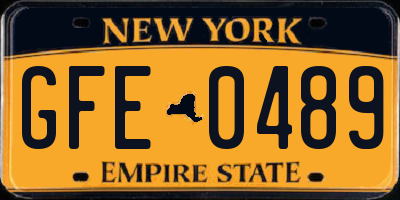 NY license plate GFE0489
