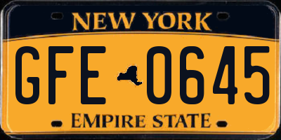 NY license plate GFE0645