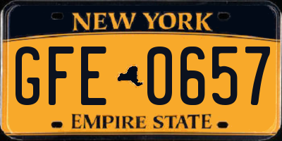 NY license plate GFE0657
