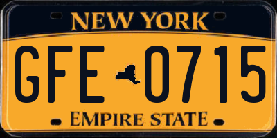 NY license plate GFE0715