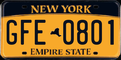 NY license plate GFE0801