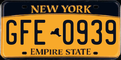 NY license plate GFE0939