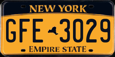 NY license plate GFE3029