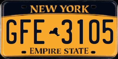 NY license plate GFE3105