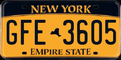 NY license plate GFE3605