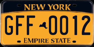NY license plate GFF0012