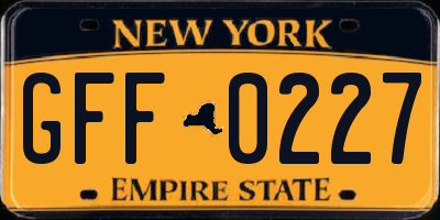 NY license plate GFF0227