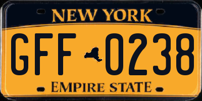 NY license plate GFF0238