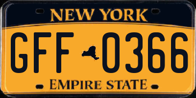 NY license plate GFF0366