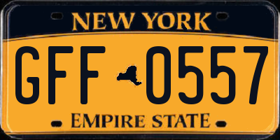 NY license plate GFF0557