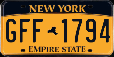 NY license plate GFF1794