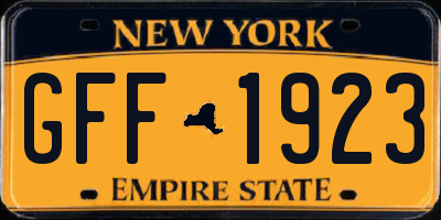 NY license plate GFF1923