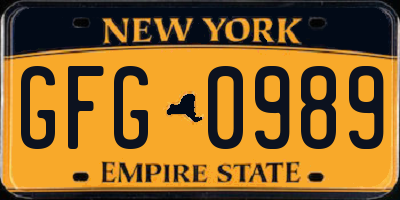 NY license plate GFG0989