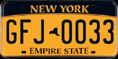 NY license plate GFJ0033