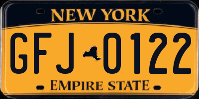 NY license plate GFJ0122