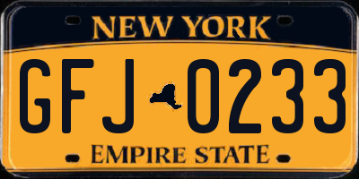 NY license plate GFJ0233