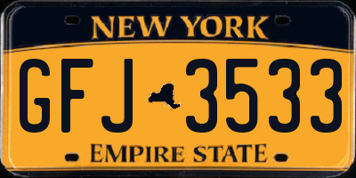 NY license plate GFJ3533