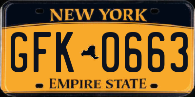 NY license plate GFK0663