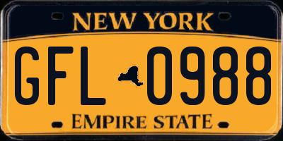 NY license plate GFL0988