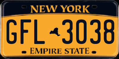 NY license plate GFL3038