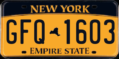 NY license plate GFQ1603