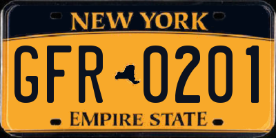 NY license plate GFR0201