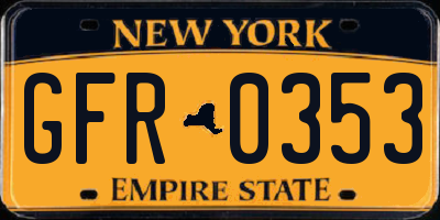 NY license plate GFR0353