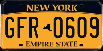 NY license plate GFR0609