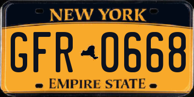 NY license plate GFR0668