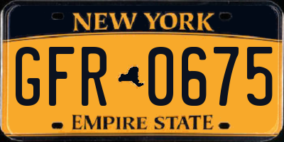 NY license plate GFR0675