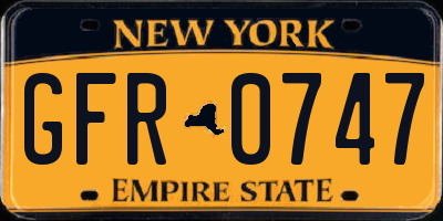 NY license plate GFR0747