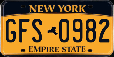NY license plate GFS0982