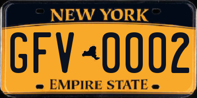 NY license plate GFV0002