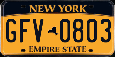 NY license plate GFV0803