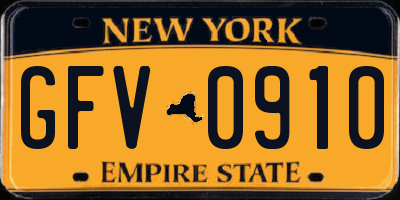 NY license plate GFV0910