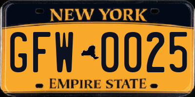NY license plate GFW0025